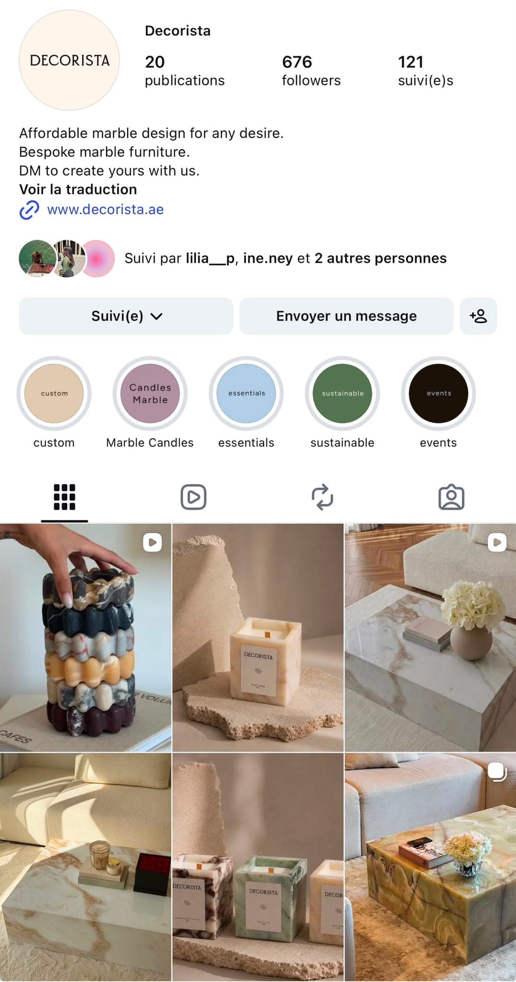 Profil Instagram de Decorista : logo, description de la marque et premières publications