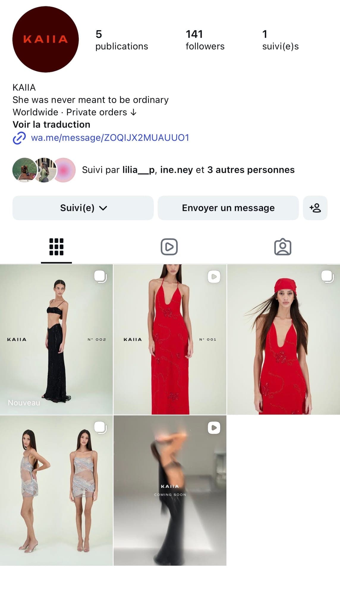 Profil Instagram de KAIIA : logo, description de la marque et premières publications