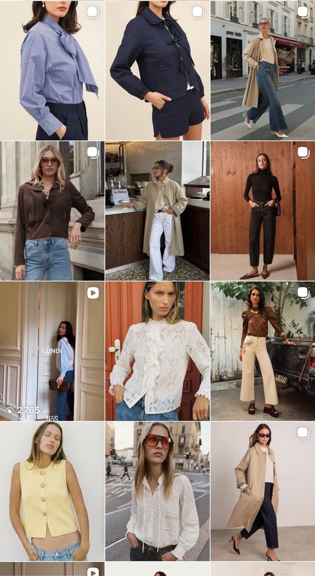 Feed Instagram de la marque : grille de silhouettes photographiées en extérieur à Paris